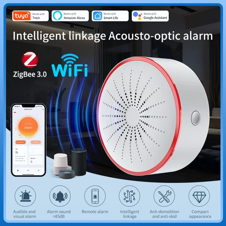 Tuya Wifi Zigbee Smart Siren Alarm For Home Security Sound And Light Alarm Sensor Smart Life APP Control Alexa Google Assistant