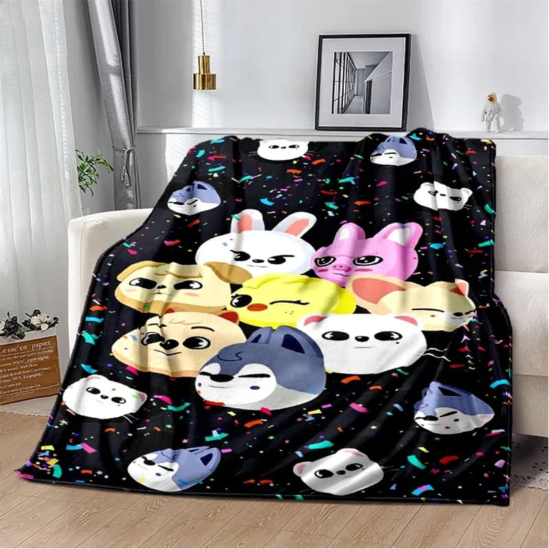 Coperta 3D SKZ Kpop Stray Kids Star Cartoon, Morbida Coperta per Casa, Camera da Letto, Divano, Picnic, Viaggio, Regalo per Bambini