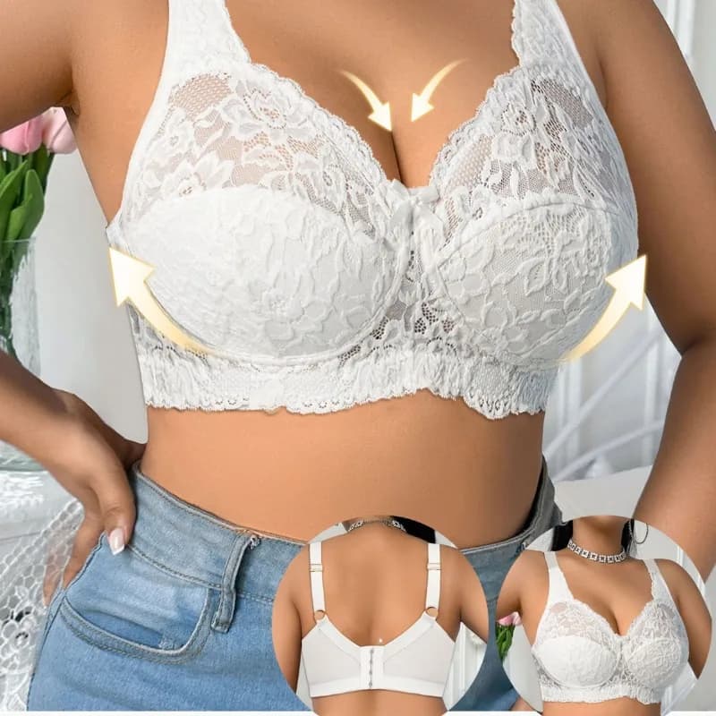 Reggiseno sexy taglie forti 110F push-up in pizzo ricamato con ferretto, scollatura profonda per donne con seno abbondante, comodo da indossare tutti i giorni
