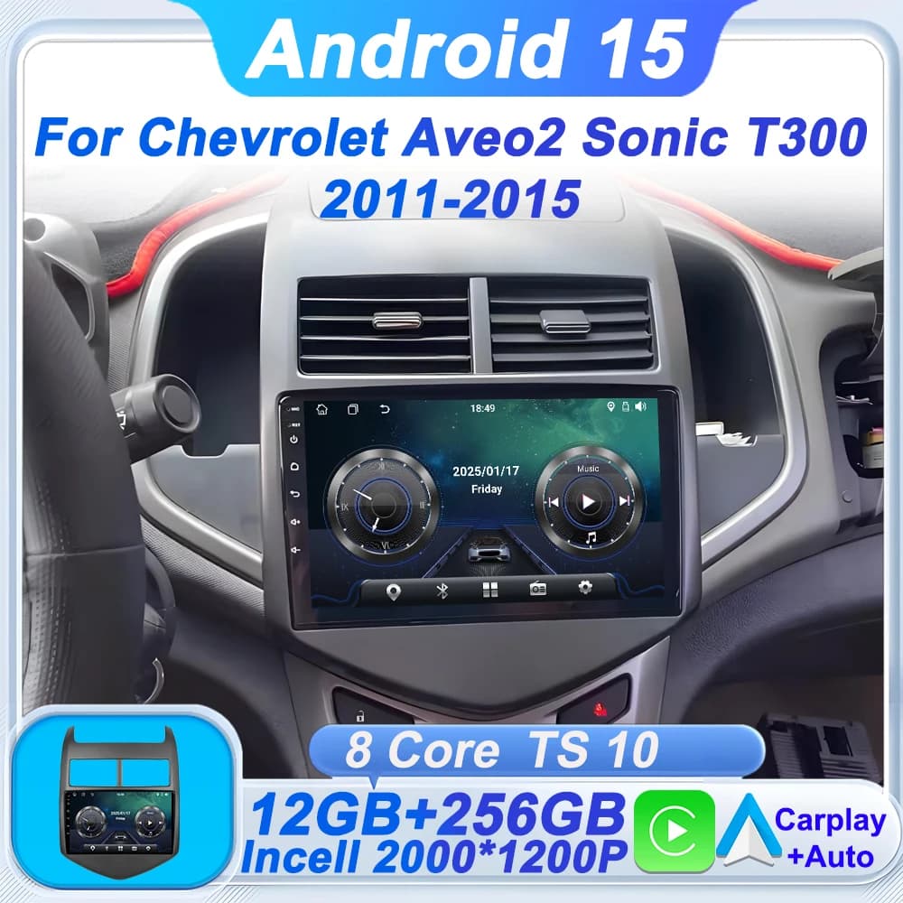 2din For Chevrolet Aveo2 Sonic T300 2011-2015 Android 15 8 Core Auto Multimedia Radio GPS Navigation Reader Intelligent System