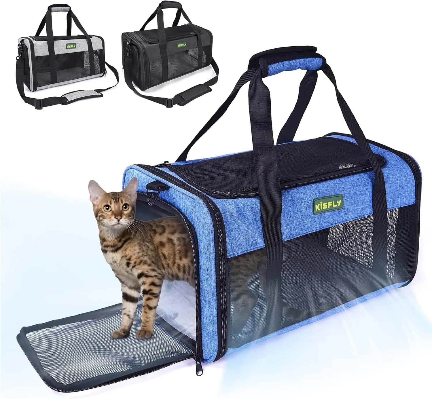 Trasportino per animali domestici approvato dalla TSA per cani fino a 12 libbre, design morbido con apertura superiore e lettiera, blu