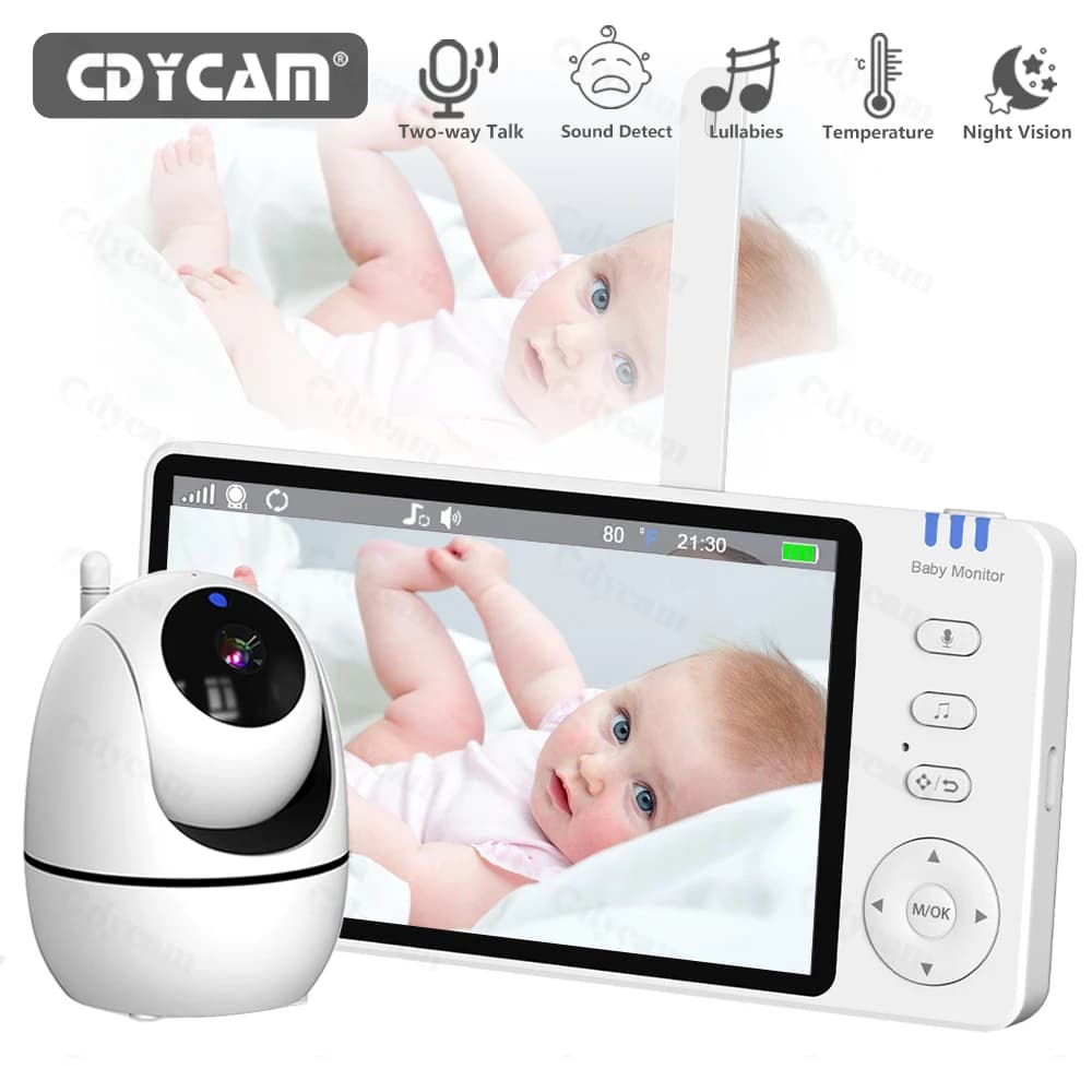 Baby monitor video with camera and audio, baby monitor with 5" display, without WiFi, children's camera with remote panoramic zoom, night vision, bidirectional conversation