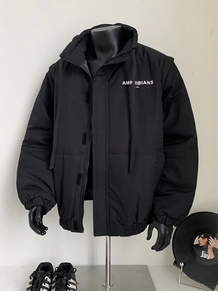 Giacca in cotone ispessito con maniche staccabili, cappotto invernale caldo da uomo con collo alto, capospalla Cleanfit, stile americano casual