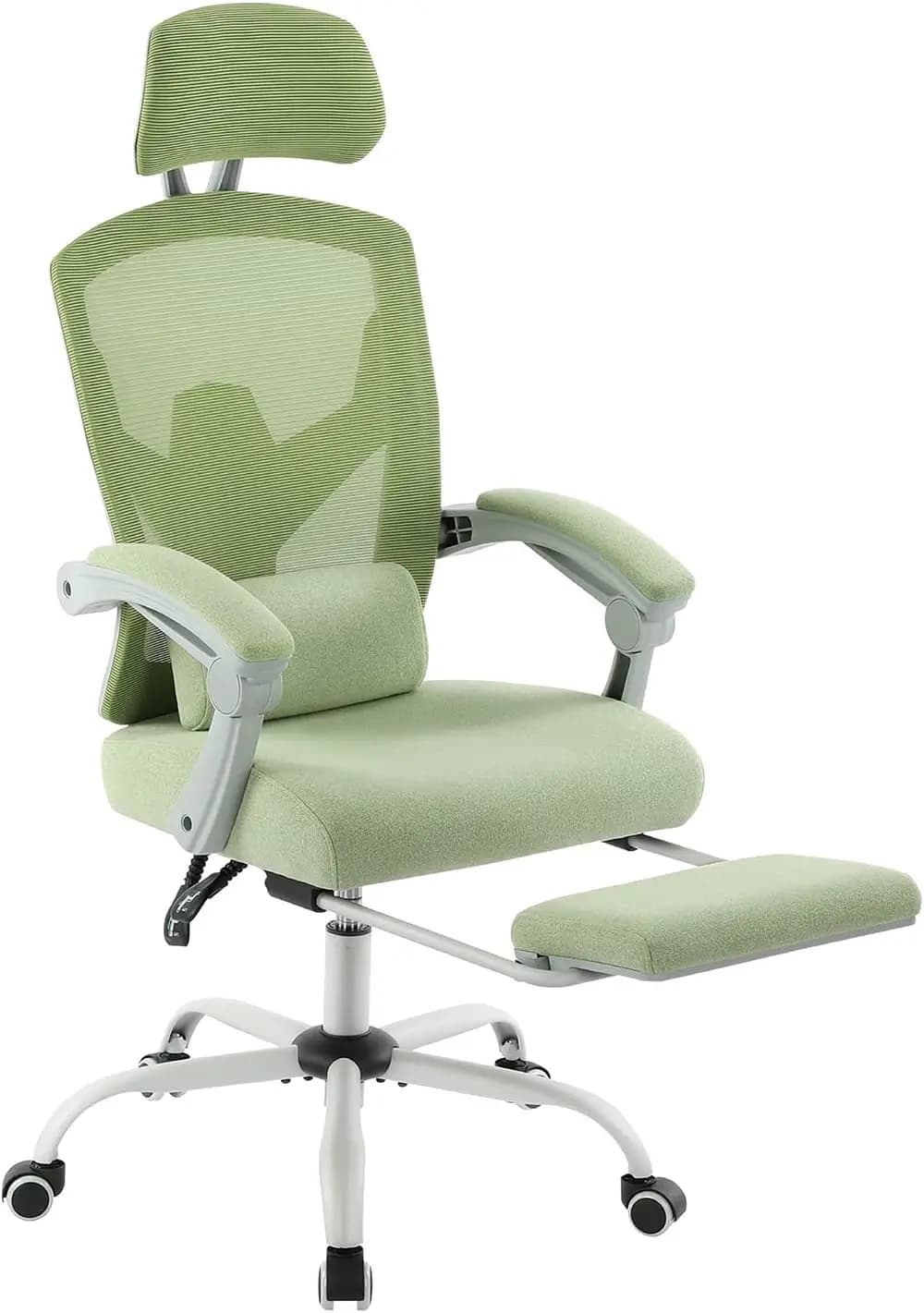 Sedia da Ufficio Ergonomica in Rete con Poggiapiedi, Supporto Lombare, Poggiatesta Reclinabile per Casa e Gaming