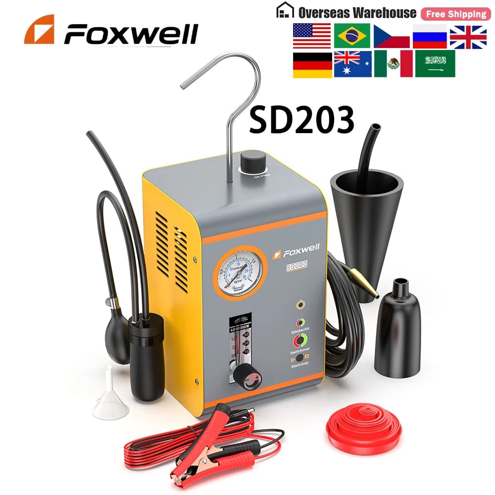 2025 FOXWELL SD203 Automotive Smoke Machine Built-in Air Pump EVAP Vacuum Loss Detector Double Auto Tube Loss Diagnostic