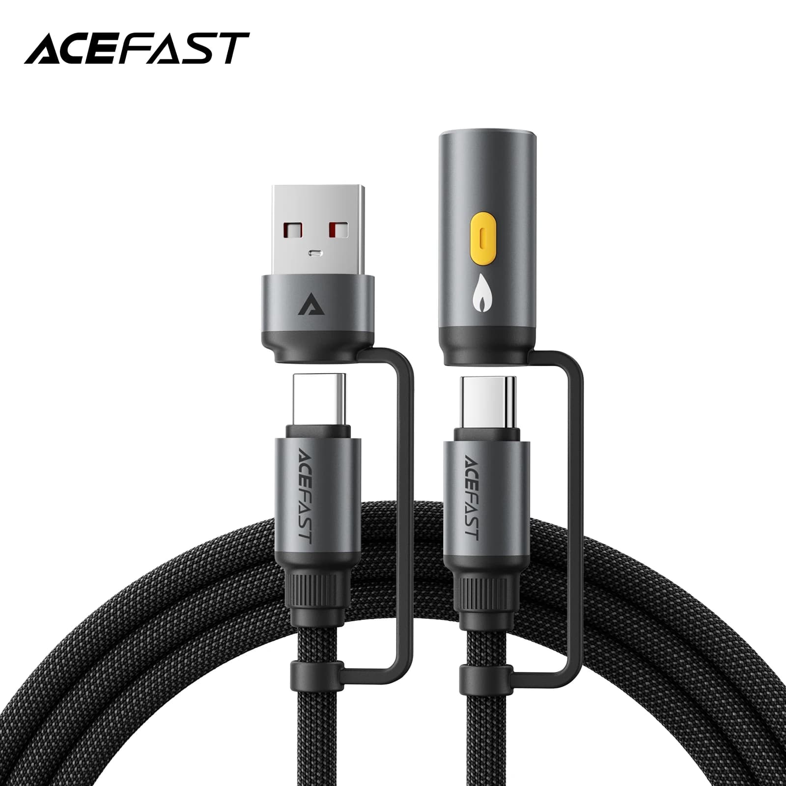 Cavo multifunzione ACEFAST J6 con accendino elettrico Cavo di ricarica cablato intrecciato a ricarica rapida da USB C a C da 60 W per iPhone 15/16