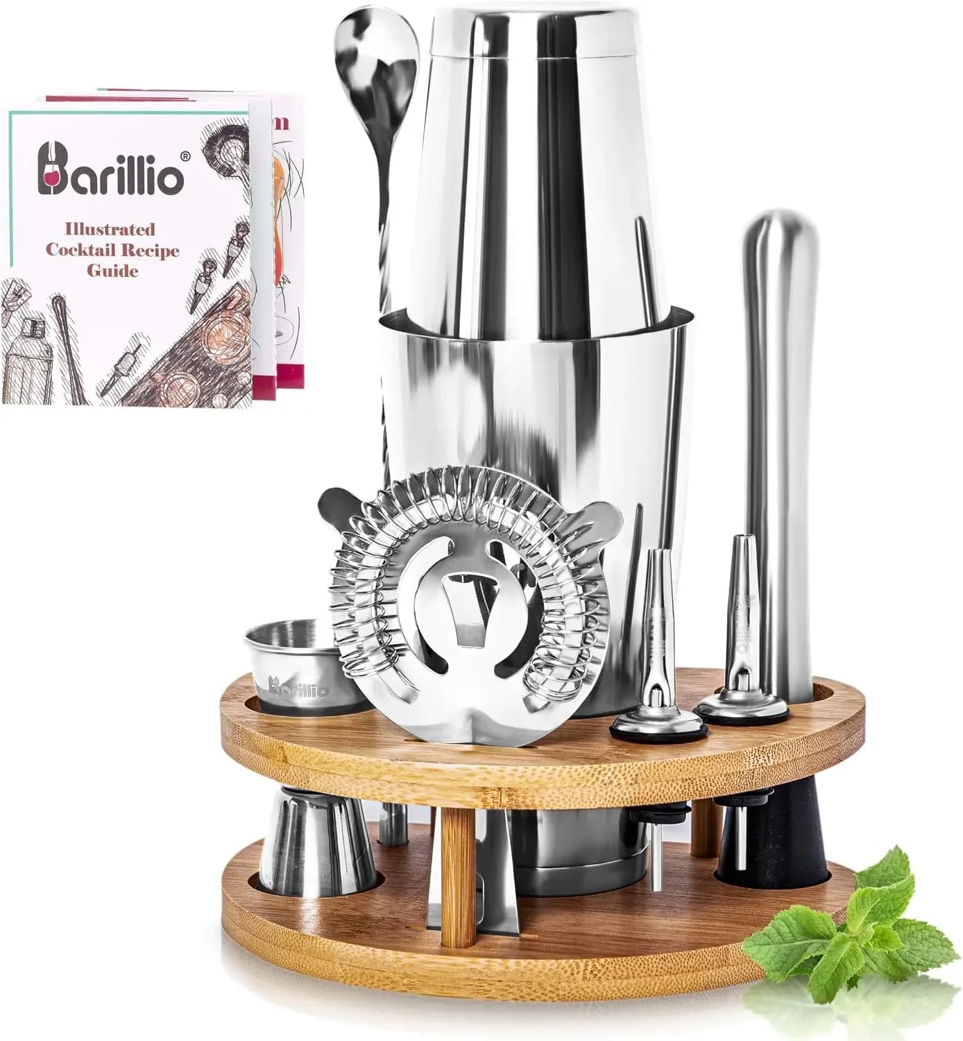 9-Piece Cocktail Shaker Set with Bamboo Stand - Professional Bar Tools Kit for Home Mixology