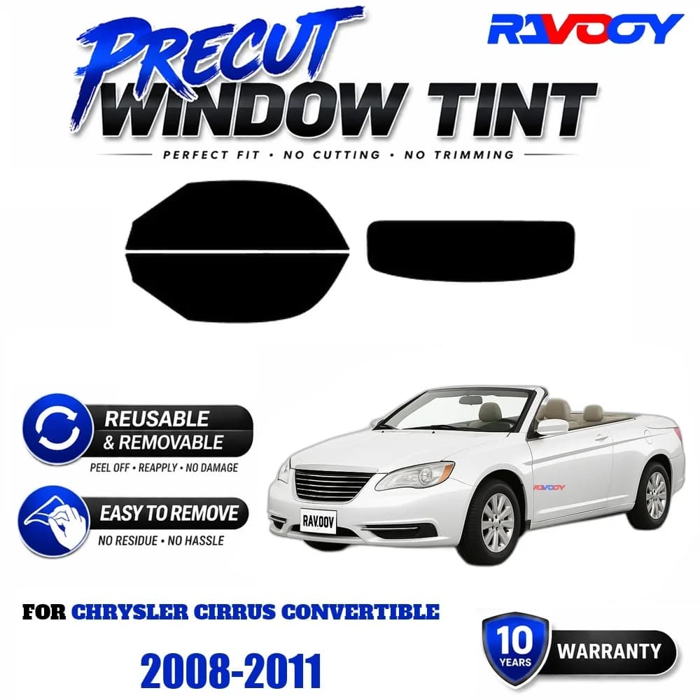 RAVOOY Precut Window Tint, Reusable Removable EPU Film, Custom Fit for Chrysler Cirrus Convertible 2008-2011, UV Heat Protection