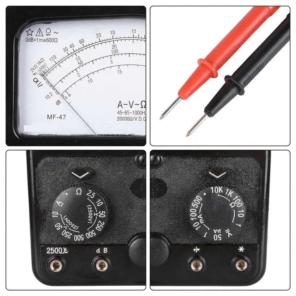 MF500 Analog Multimeter Magnetic Pointer AC DC Voltage Current Resistance Tester 2.5 Class Accuracy Black Mechanical Meter Tool
