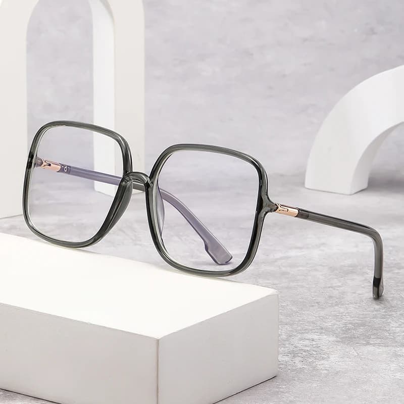 Oversized Square Anti-Blue Light Eyeglasses for Men & Women, Face-Slimming, Prescription Supported