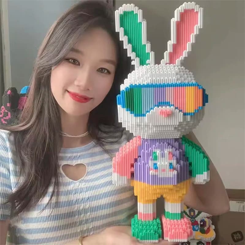 3D Candy Rabbit Conigli colorati e carini Blocchi di costruzione Per adulti Alta difficoltà Assemblaggio Giocattoli educativi per bambini Regalo di compleanno