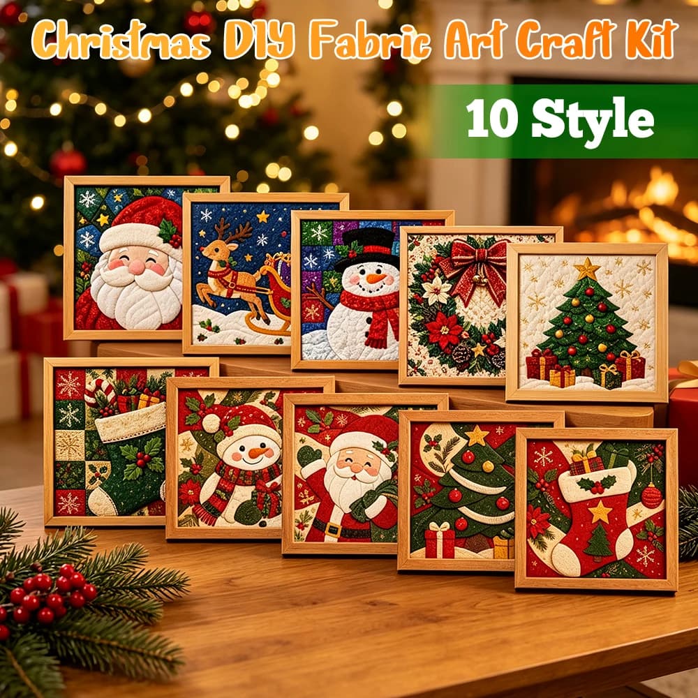 DIY Christmas Gift Craft Kit Punch Needle Fabric Art Wood Frame Santa Snowman Reindeer Holiday Scenes Set