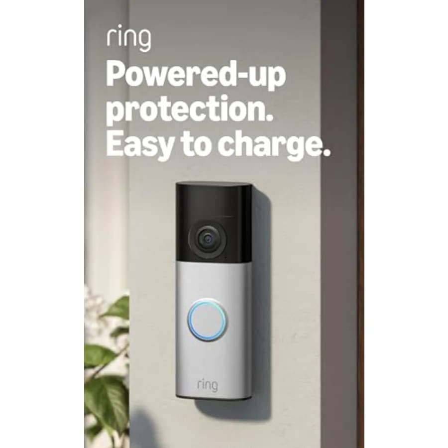 Ring Battery Doorbell Plus: outdoor security doorbell, nickel silver metal, sleek silver, 2K Retinal wide-angle video with 6x z