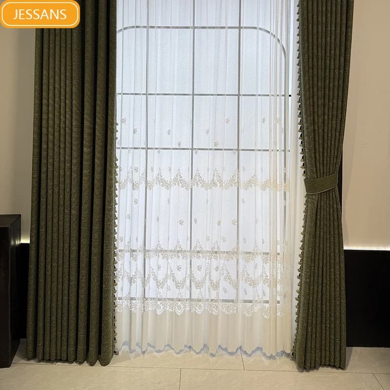 New Heat Insulation and Sunscreen Gauze Embroidered White Screen Bedroom Living Room French Window Balcony Window Customized