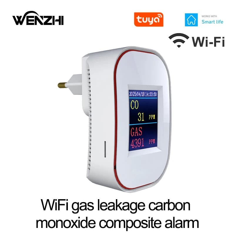 Rilevatore di Fughe di Gas WiFi, Sensore di Monossido di Carbonio CO con Allarme Sonoro, Monitor per Sicurezza Domestica e Protezione in Cucina, Compatibile con Tuya Smart Life