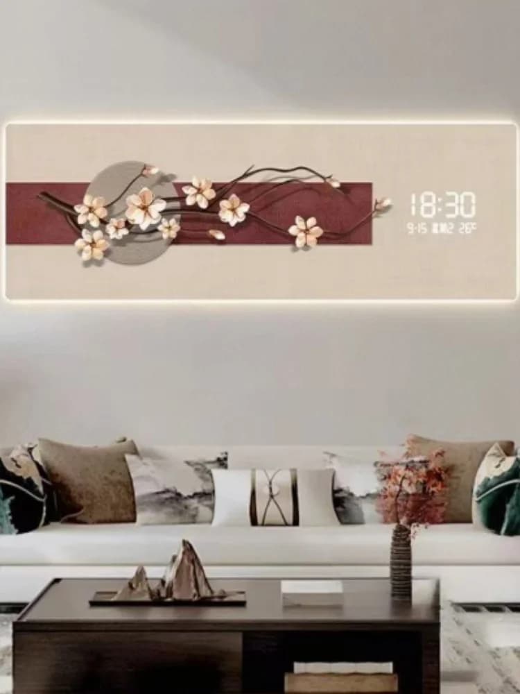 New Chinese style living watch, wall clock, electronic clock, high-end LED wall sconce mounted in new model 2025