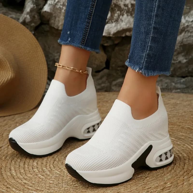 Sneakers Casual da Donna Comode e Traspiranti in Maglia, Scarpe Sportive con Zeppa alla Moda e Suola Spessa, Taglie Forti