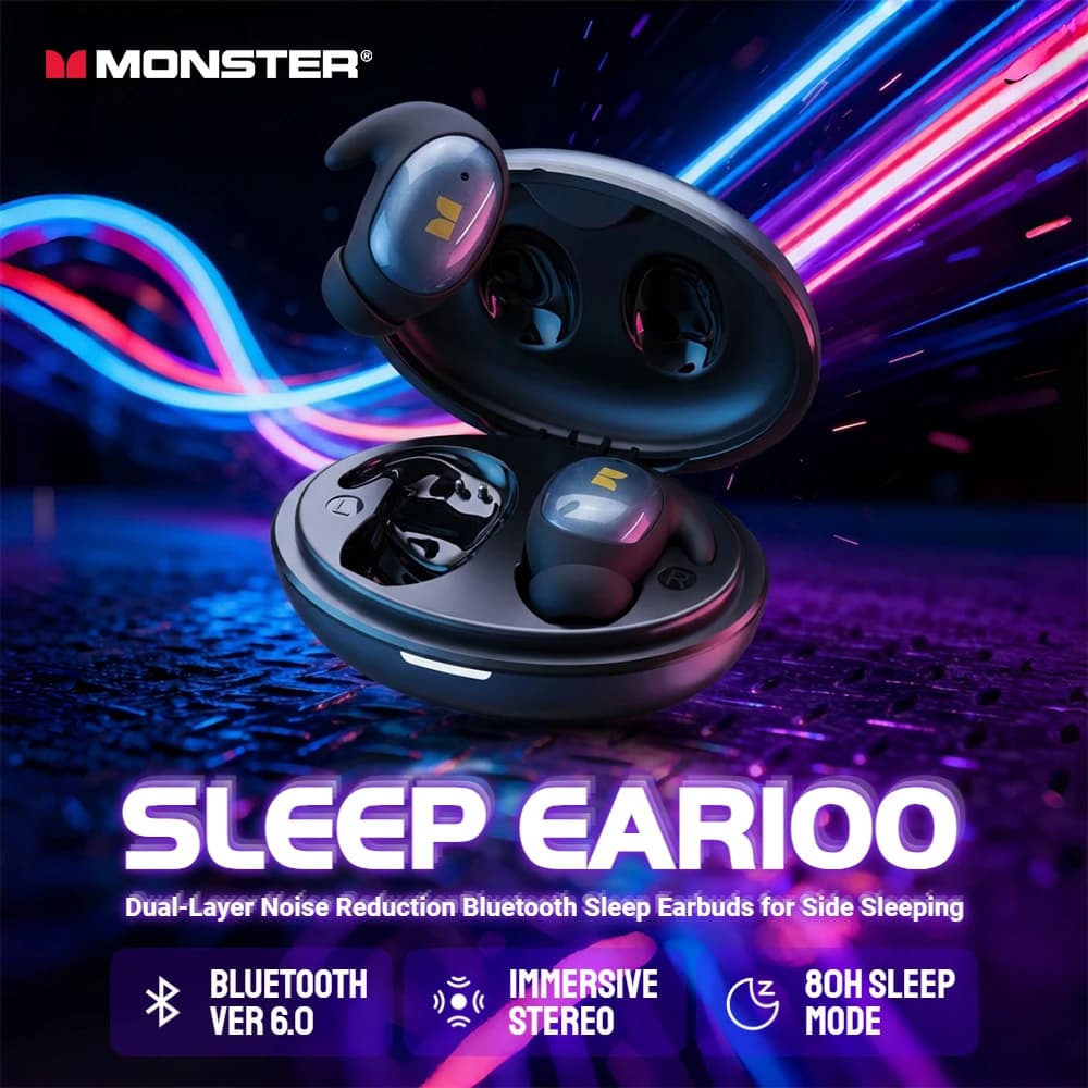 Auricolari Bluetooth 6.0 Monster per il Sonno, Riduzione Passiva del Rumore, per Chi Dorme di Lato, Mini Cuffie Wireless TWS In-Ear
