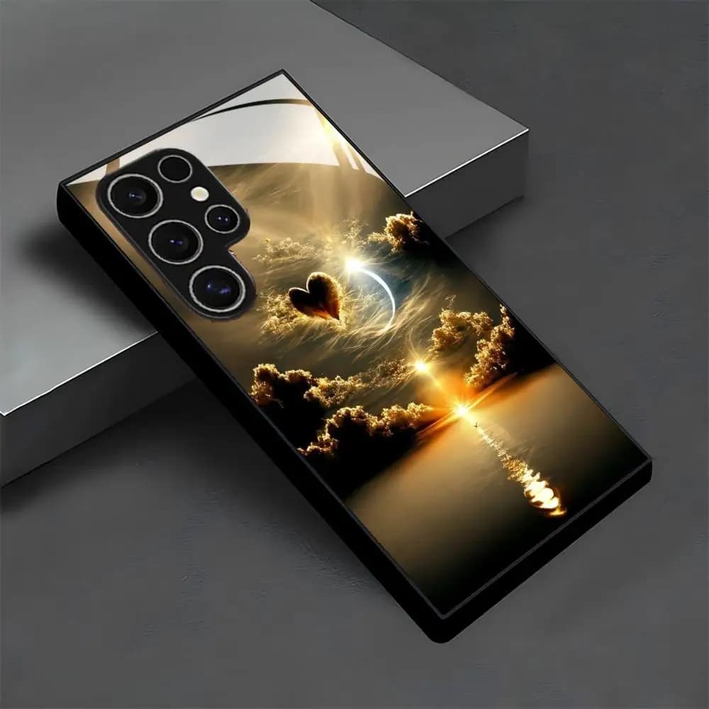 Cover per telefono in vetro con paesaggio al tramonto per Samsung Galaxy S26 S25 S24 S22 S23 Ultra S21 S20 Plus 5G, antiscivolo, copertura completa