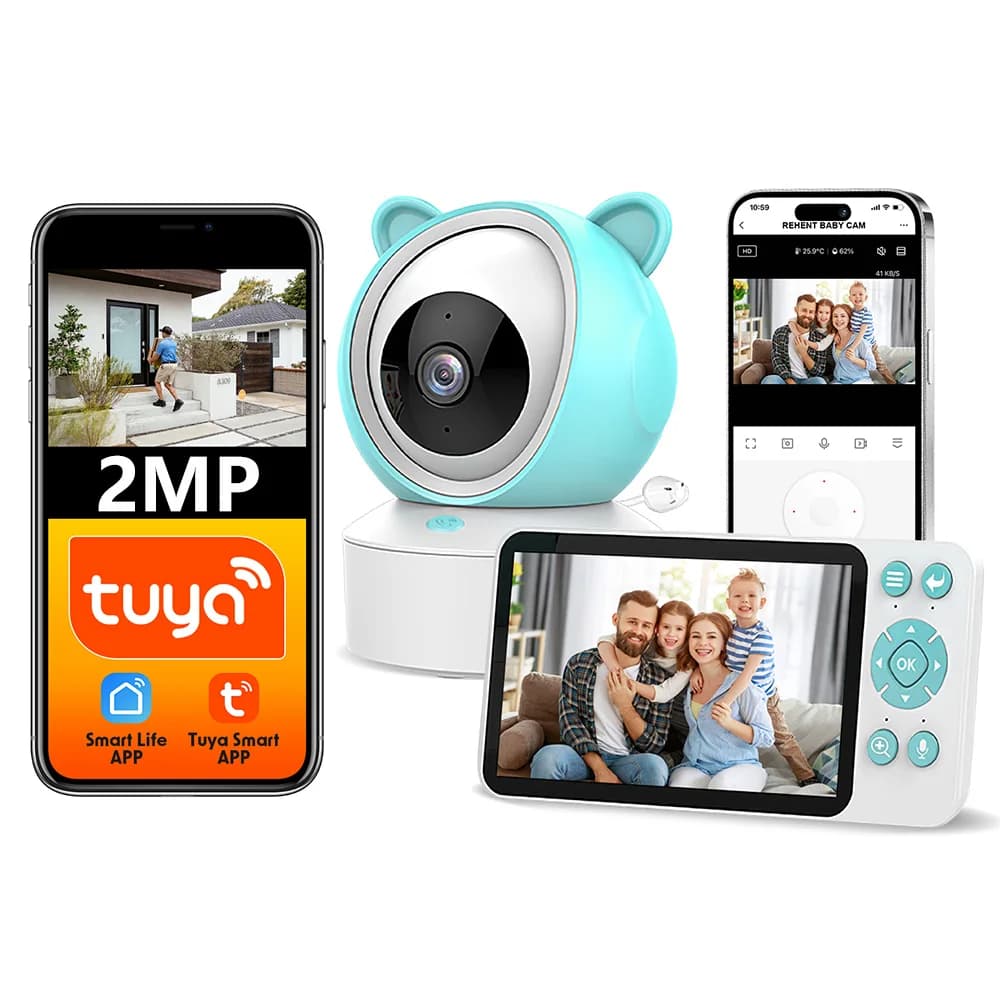 Nessuna APP o Tuya Smart Life APP Controllo WiFi Rilevamento audio Video Nanny 940NM Telecamera per baby monitor a infrarossi con schermo da 5 pollici