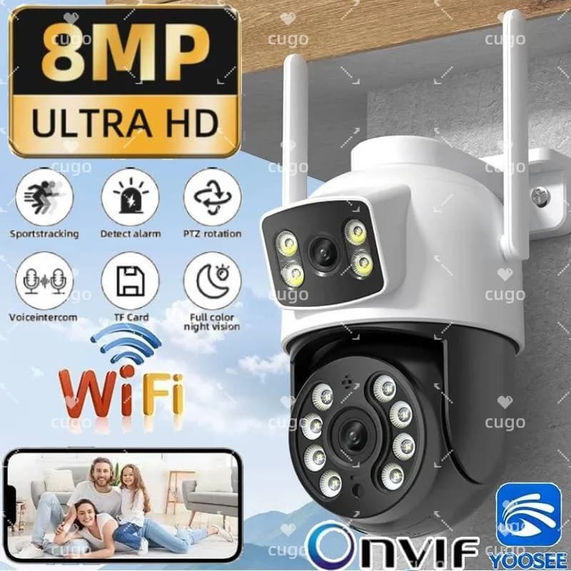 Telecamera di Sorveglianza WiFi 4K 8MP con Doppia Lente, Zoom 10X, PTZ, Tracciamento Automatico, Audio Video, ONVIF, Telecamera di Sicurezza CCTV YOOSEE