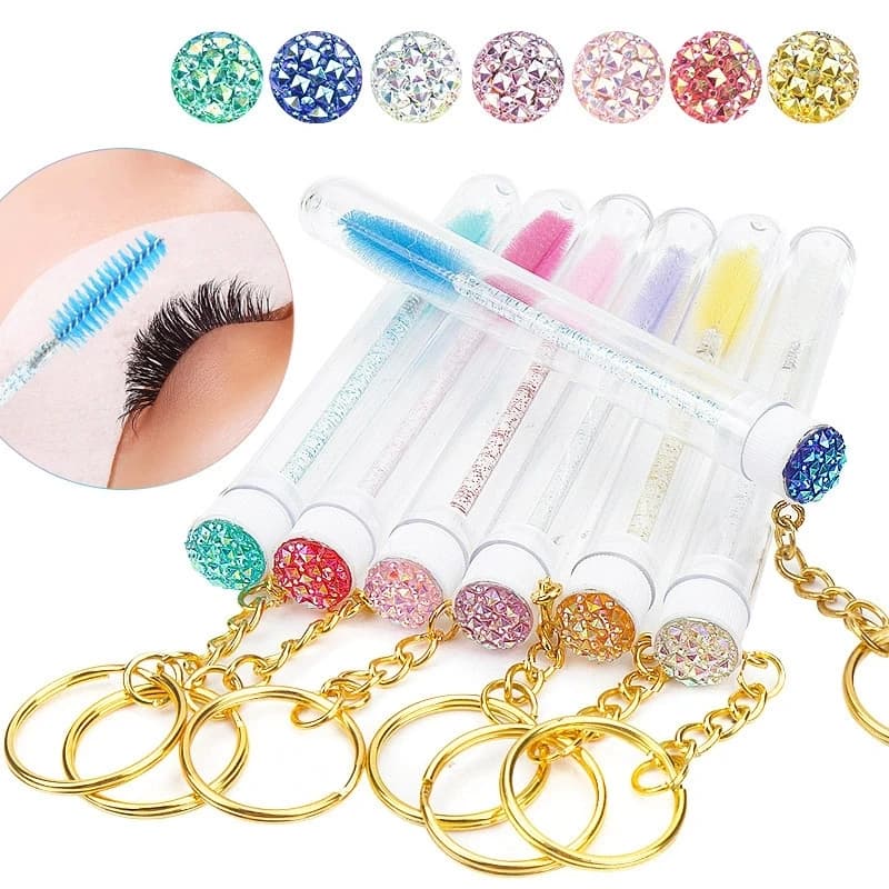 10PCS Wands With Container Case In Tubes Comb Brushes Makeup With Keychain Eyelash BrushTubes Reusable Sparkling Lash Mascara