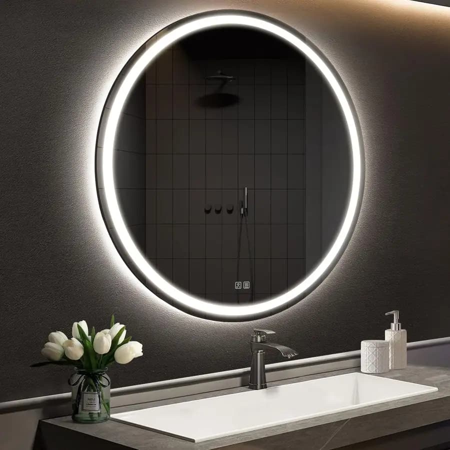 Specchio LED Rotondo da Bagno da 32 Pollici con Luci, Specchio per Trucco con Illuminazione Frontale e Posteriore, Antiappannamento, 3 Colori e Luce Dimmerabile