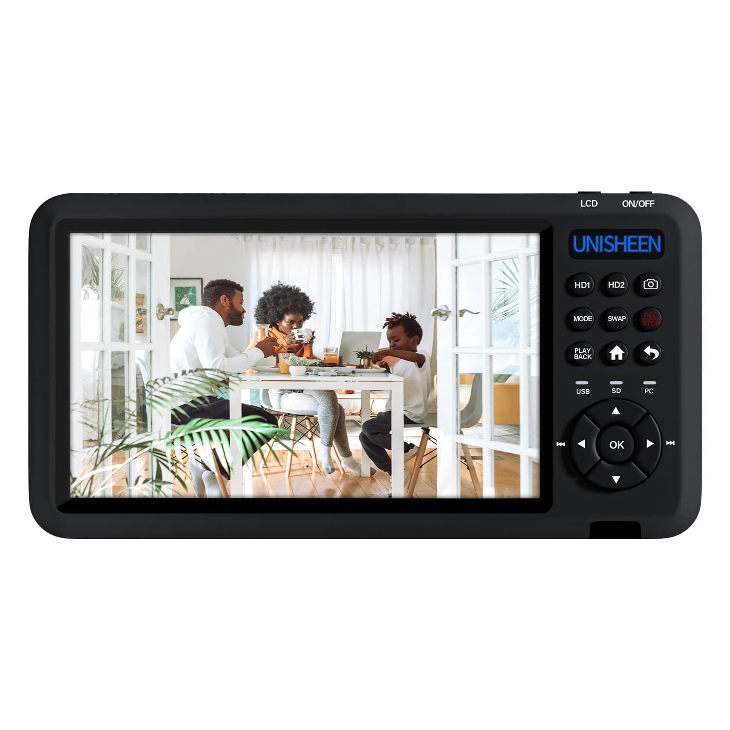 UNISHEEN FHD Video Capture Box Videoregistratore con immagine HDMI a 2 canali con schermo 7 pollici Supporto MP4 Scheda SD Disco U