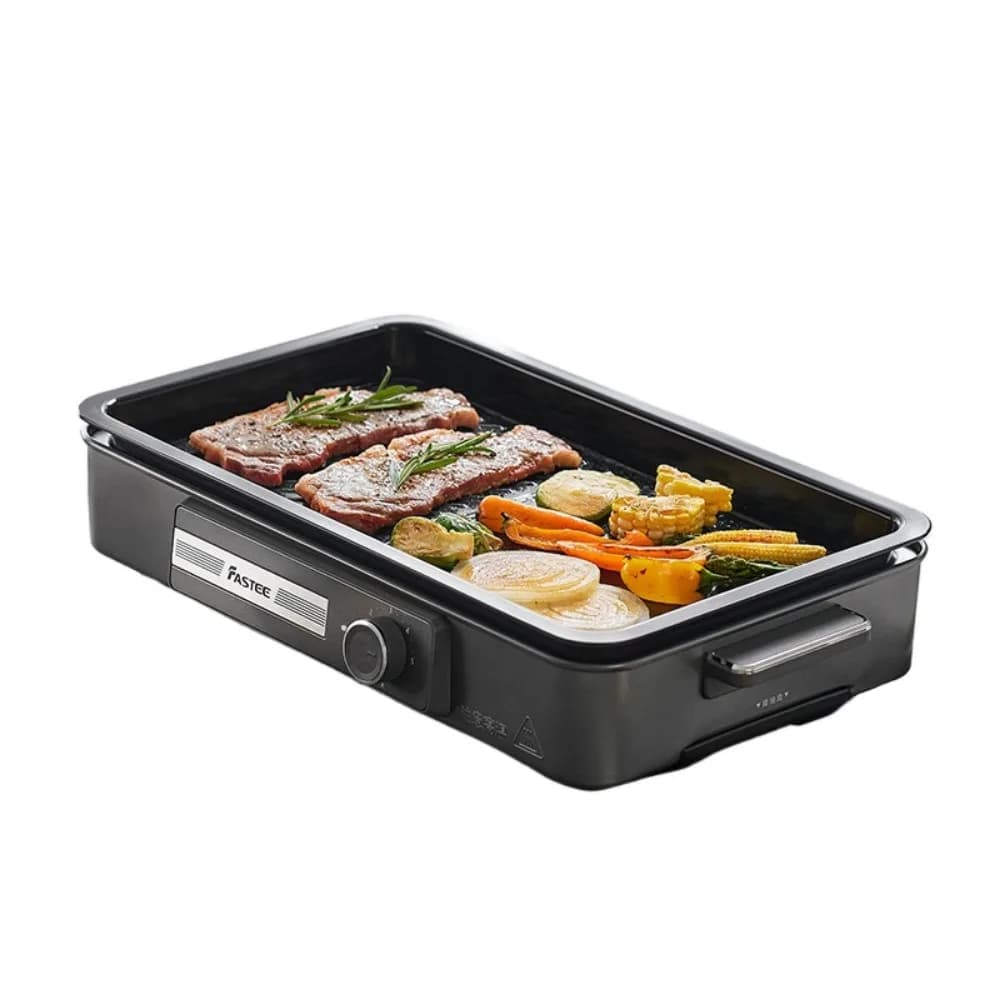 Titanium Coating Electric Oven Grill 44cm Large 4L Deep Frying Pan Smokeless Roaster for Family Meat Fish Cooking Hot Plate 220V