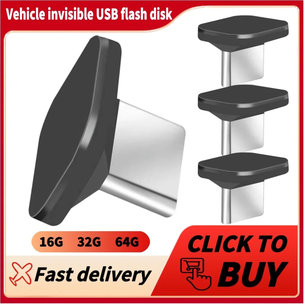 Chiavetta USB Mini per Auto Plug and Play 16GB/32GB/64GB, Memoria Flash USB Portatile IPX-7 Impermeabile per Auto, Computer, TV