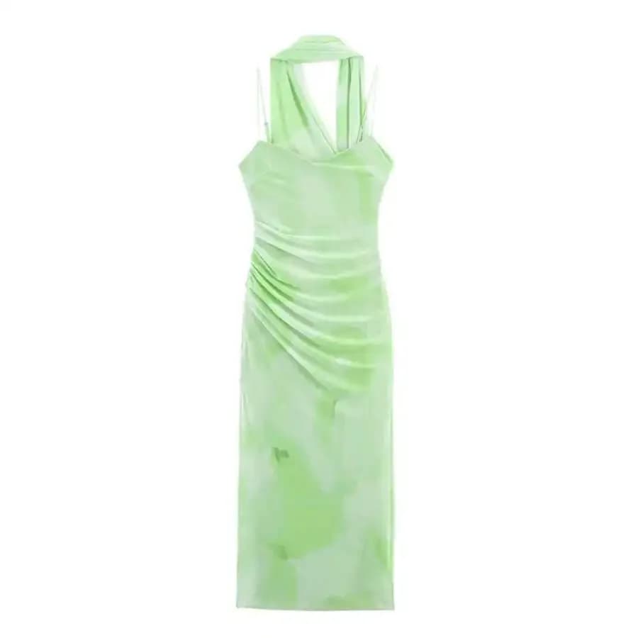 Elegant Halter Neck Scarf Trim Tulle Dress For Women