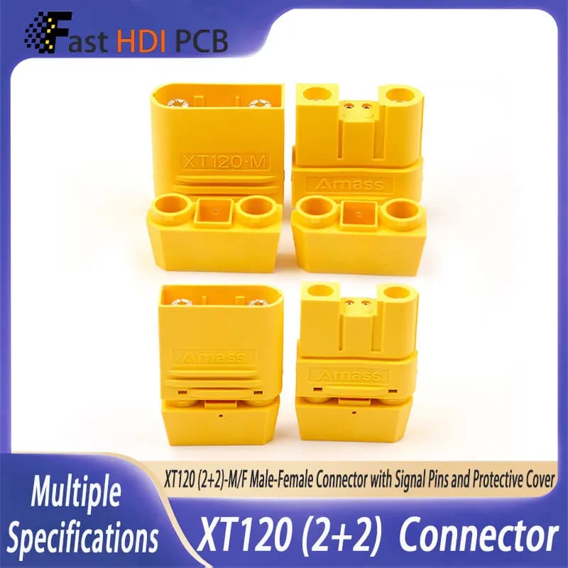 Connettore Heavy Duty XT120(2+2) per Batterie al Litio & Droni, Portata 60A, 500V CC, Guscio in PA, Pino di Segnale Oro-Placcato