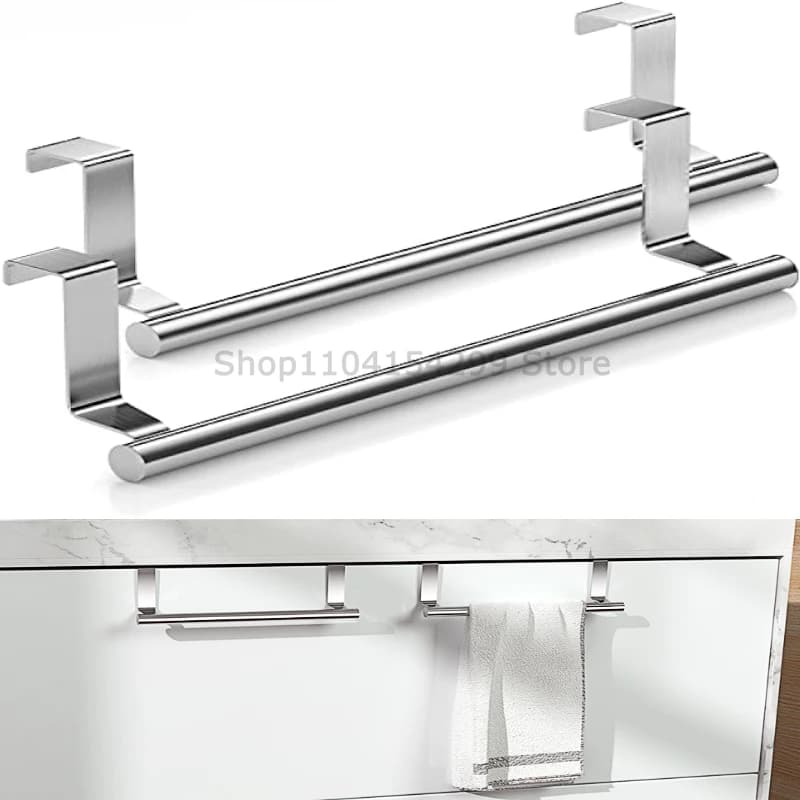 1/2p Portasciugamani in filo metallico di acciaio sopra l'armadio Portasciugamani Organizzatore di stoccaggio Porta del bagno Appeso Portasciugamani Appendiabiti per stracci senza punzonatura