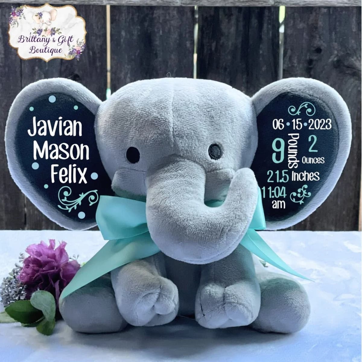 Annuncio di nascita, animale di peluche, orso di memoria, elefante, regalo neonato, regalo neonato, baby shower, regalo per bambini, regalo per bambini,