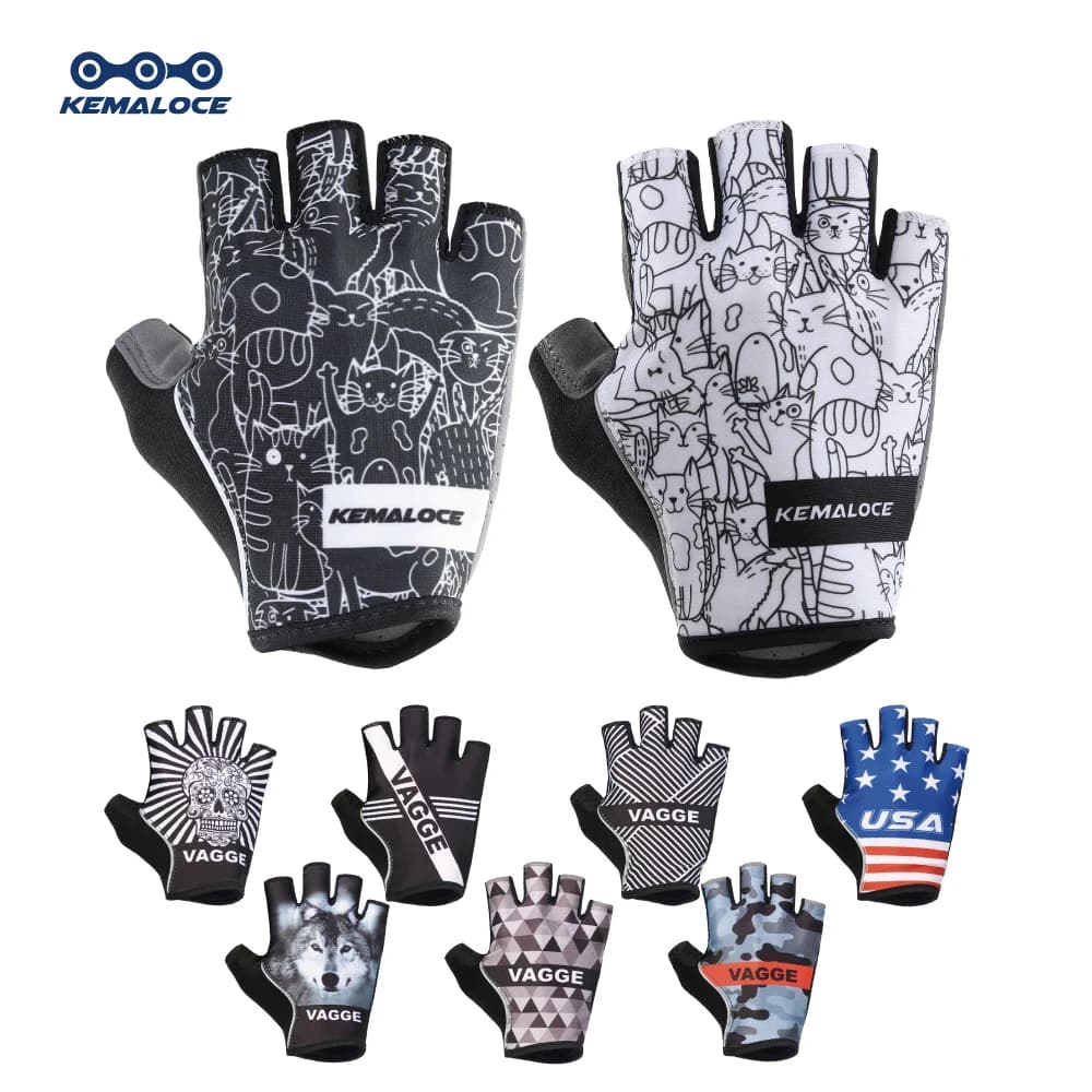 Cycling Gloves KEMALOCE half fingers Road & MTB summer bicycle gloves SBR Gel Pad reflective sports bike glove for fishing and climbing