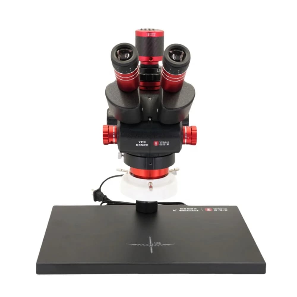 YCS-6558 Microscopio trinoculare ultra HD con base extra large Zoom 6,5-58 per strumento microscopio per saldatura PCB per telefono cellulare