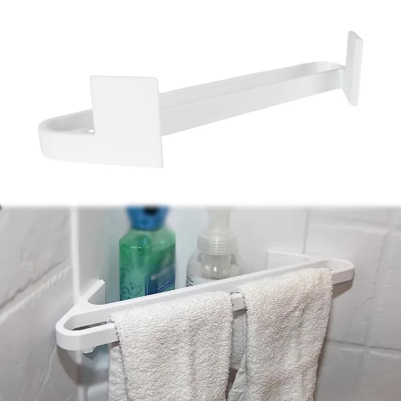 RVs Shower Corner Shelf With Double Towel Bar Perforated Plastic Towel Rack For Rv Camper Van Bathroom Towel Cloth Storage Rack