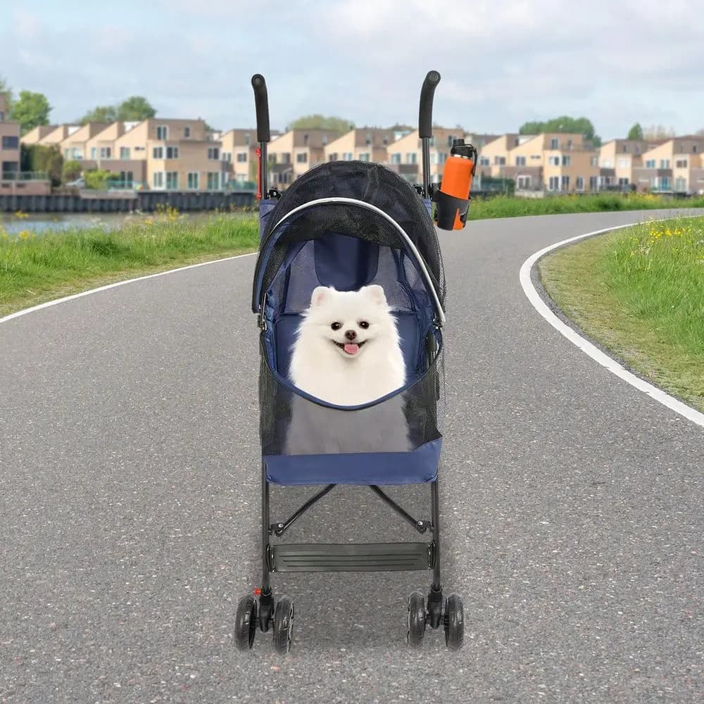 Foldable Pet Travel Stroller, 4Wheel Pet Carrier, Oxford Cloth Breathable Mesh Pet Cart, Waterproof Pet Travel Trolley For Smal