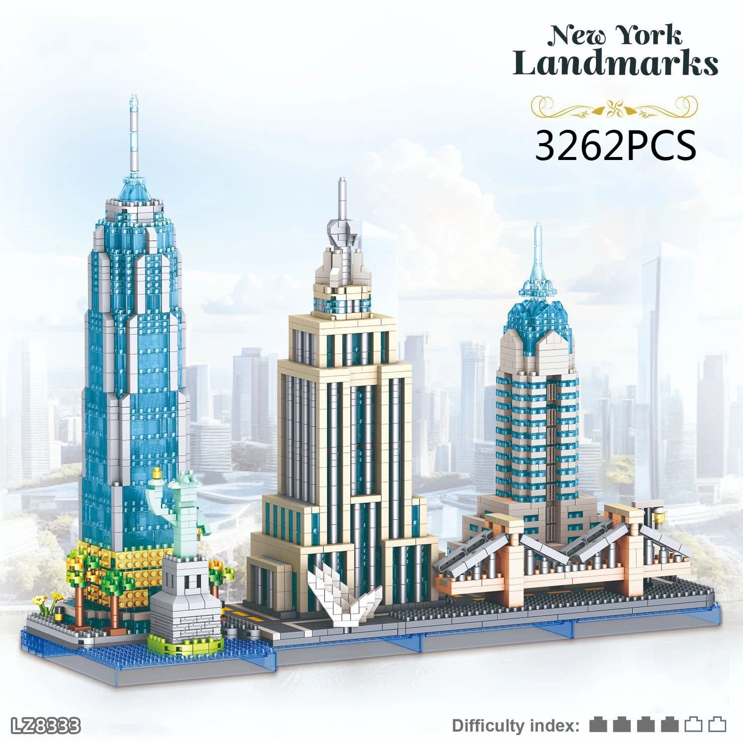 Architettura creativa Stati Uniti New York Skyline Micro Diamond Block Set di costruzioni Collezione di giocattoli Nanobrick per regali