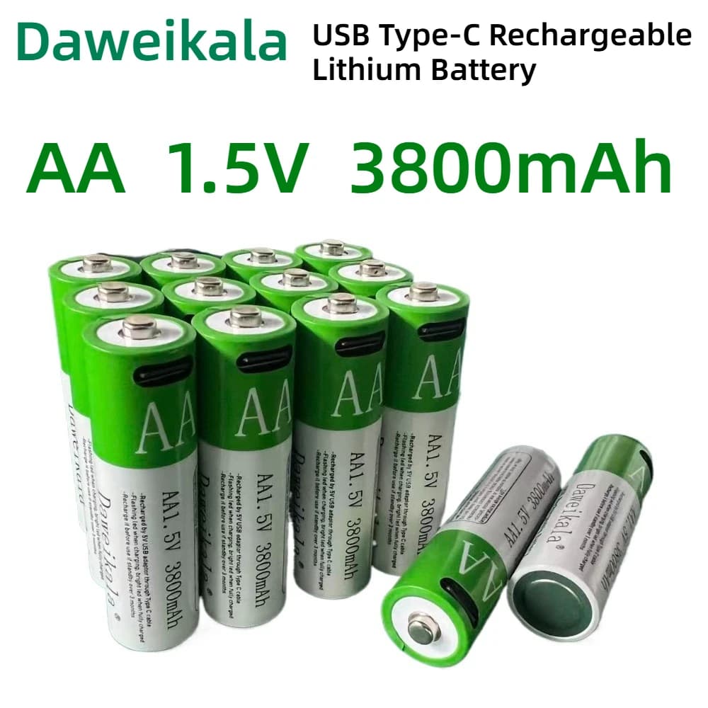 Daweikala 1.5V AA 3800mAh USB Type-C Rechargeable Lithium Battery for Hunting Camera Remote Control Mouse Smart Door Lock Toys