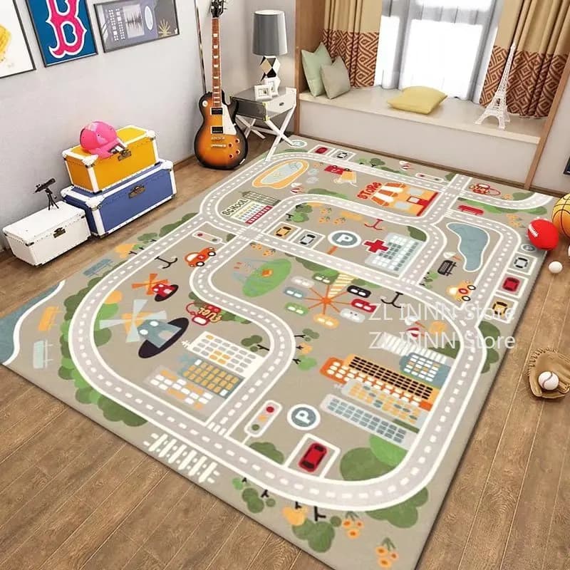 Flannel Mat ispessita Living Room Children's Bedroom Decoration Floor Mat Cartoon Street Play Cartoon Cartoon Carpets Soft Non-slip Tatami