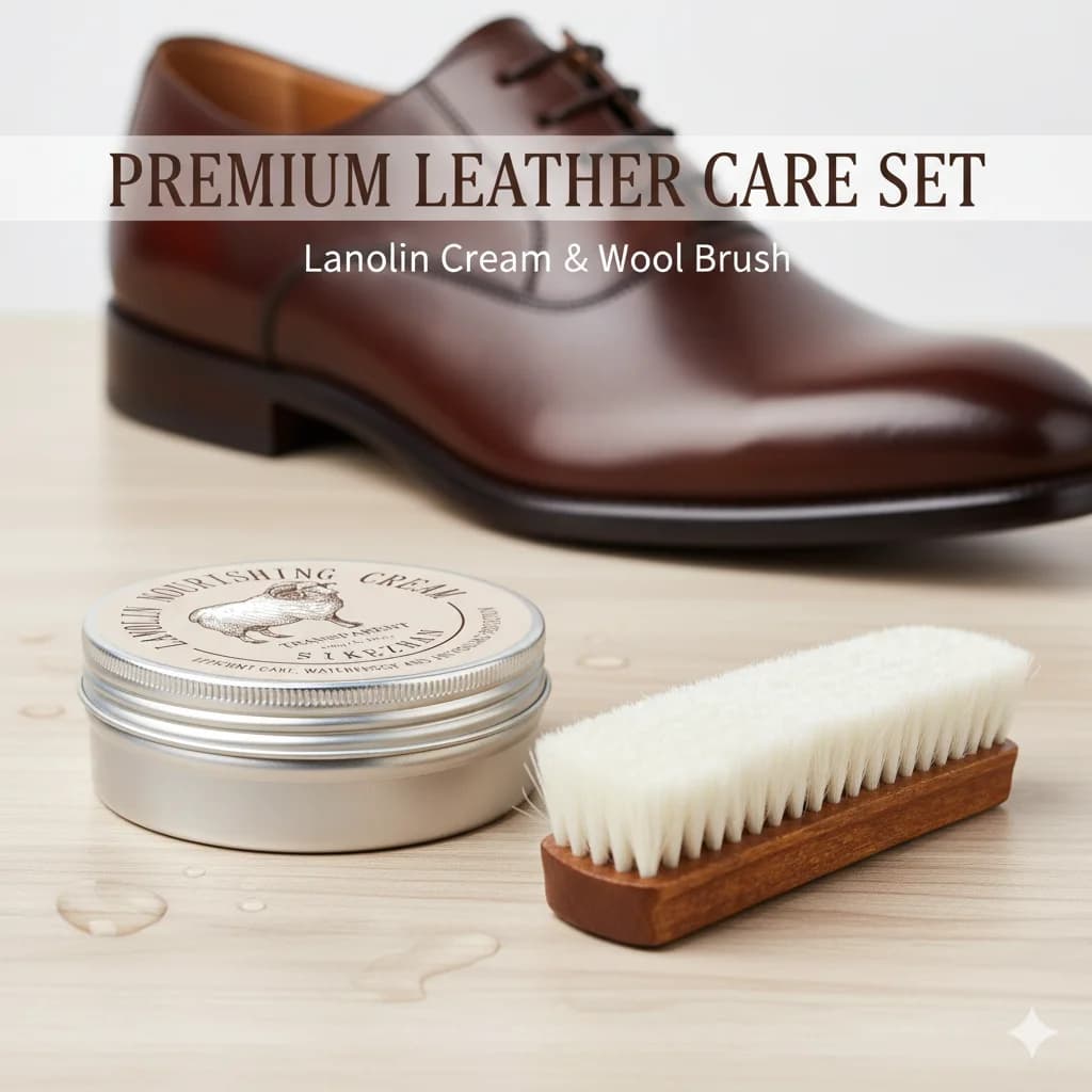 Olio di pecora Crema per allattamento in pelle Smalto per scarpe Cera e lana morbida Spazzola per lucidatura Kit di strumenti per la pulizia per mobili in pelle Borsa per scarpe