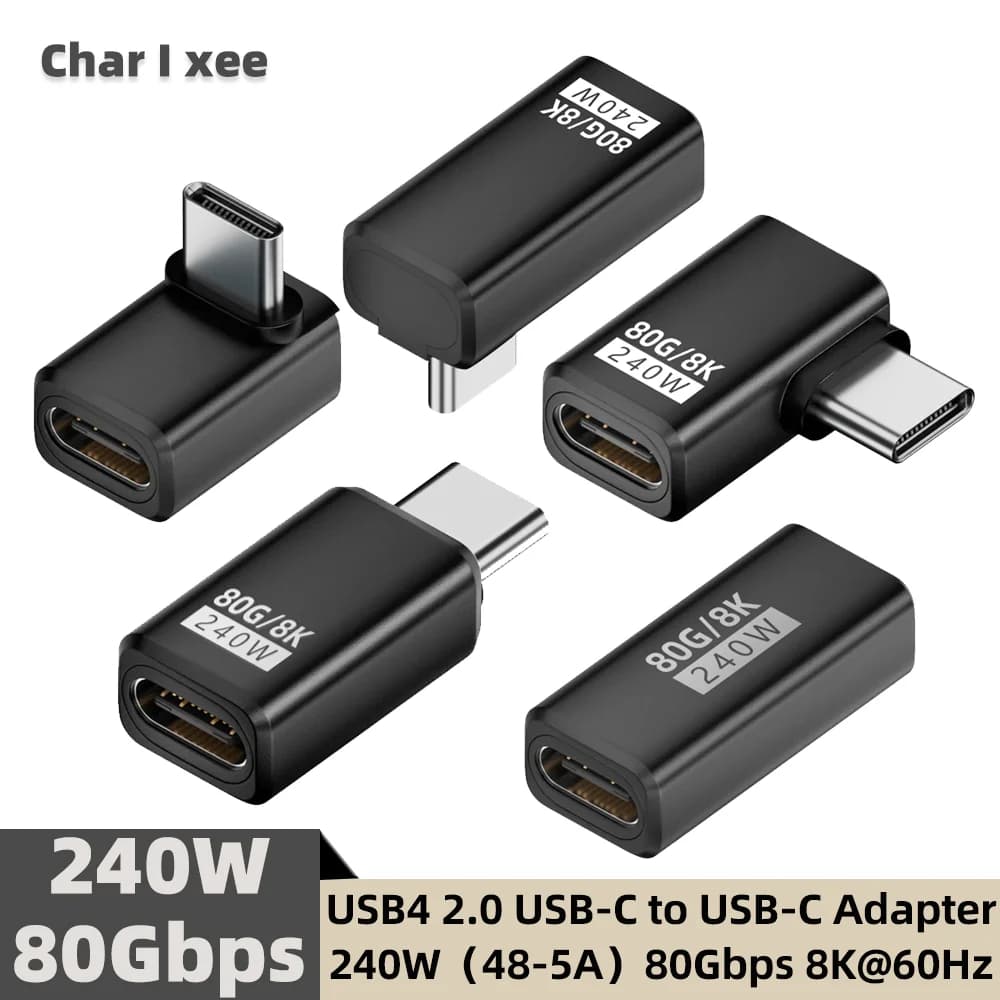 Adattatore Angolato USB4 V2 Type-C a 90 Gradi, Connettore Thunderbolt 4/3 da 80Gbps, Ricarica Rapida 240W per MacBook Air e Telefoni Cellulari