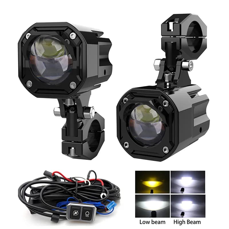 Faretto LED per moto Faro ausiliario Fendinebbia a LED Mini proiettore Bianco 6000K Giallo Lampada riving DWhite Fascio Hi/Lo.