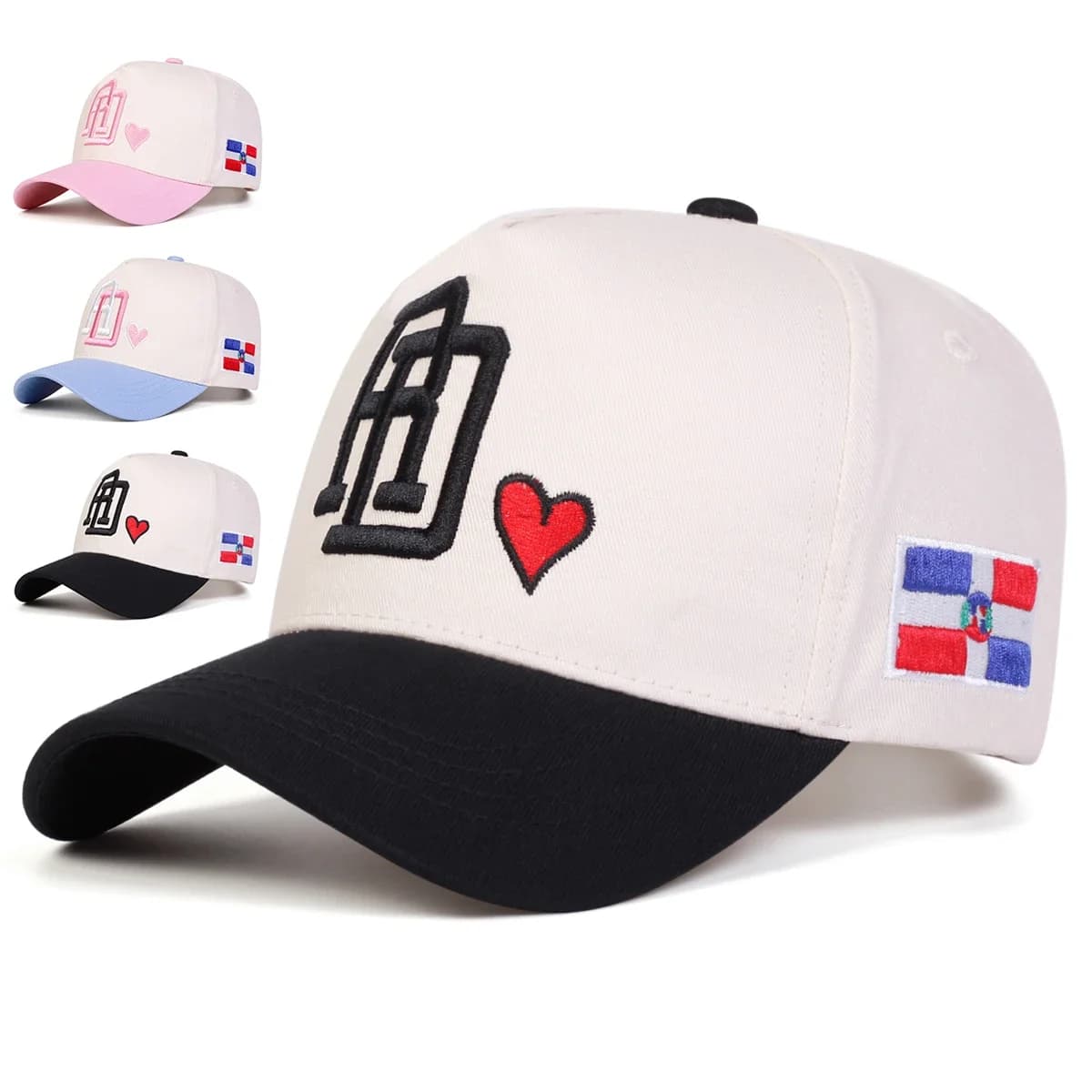 Unisex Baseball Hats with 'RD Letter Love' Embroidery, Adjustable for Spring and Autumn, Outer Casual Hats, Solar Protection, Sports Hat