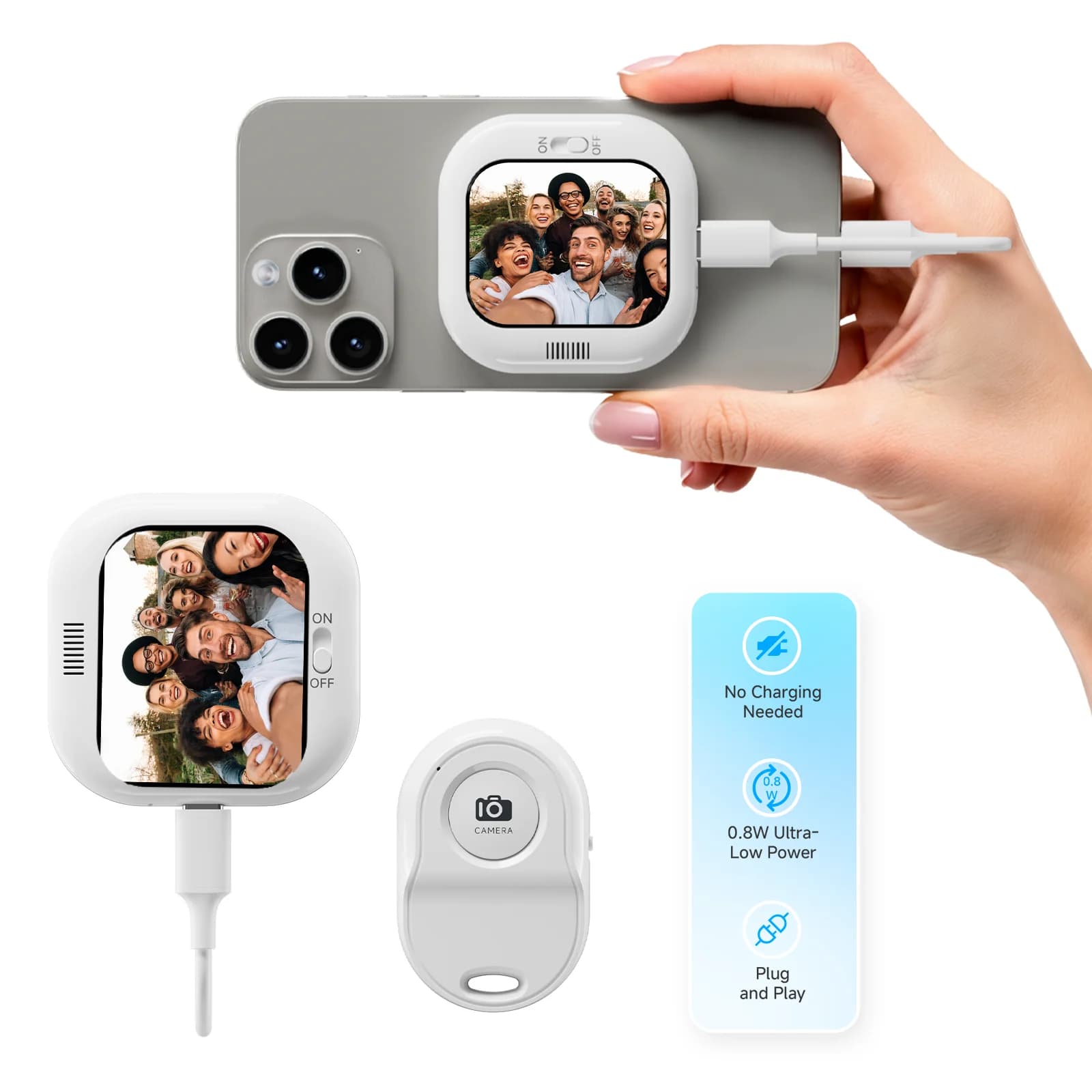HONGTOP Mini Schermo per Vlog e Selfie, Display HD Plug and Play, Adatto per Registrazione Video con Fotocamera Posteriore iPhone