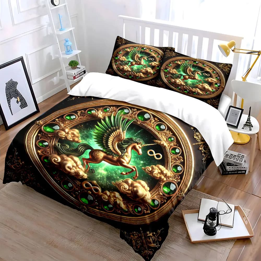 Set di biancheria da letto decorativa con design a forma di unicorno, morbido e delicato sulla pelle, include 1 copripiumino e 2 federe, idea regalo