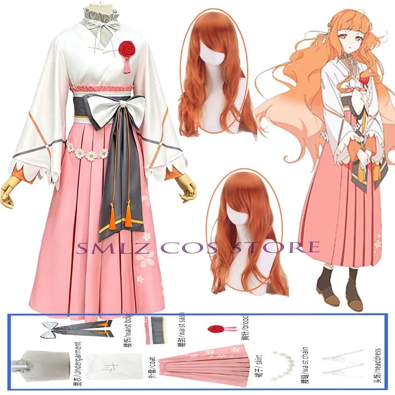 Costume Cosplay Daisy Hanaba, Agente delle Quattro Stagioni, Abito Kimono con Parrucca, Outfit per Feste a Tema Floreale per Donna