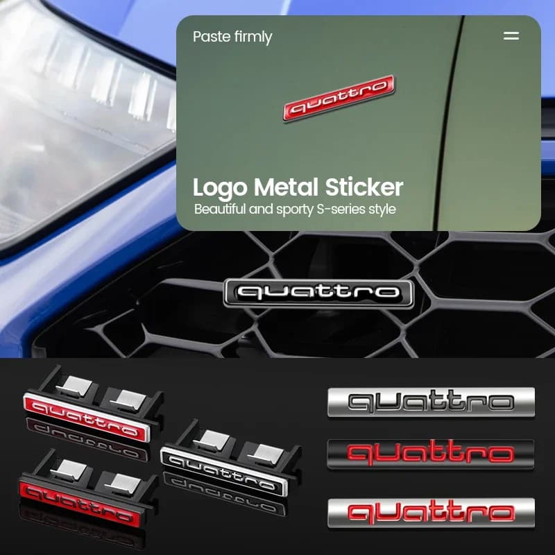 Metallo Quattro Logo Car Styling Griglia Anteriore Distintivo Emblema Decalcomanie per Audi A4 B8 B6 B9 B7 A3 8P 8V 8L A6 C7 C6 C5 Q5 A5 Q7