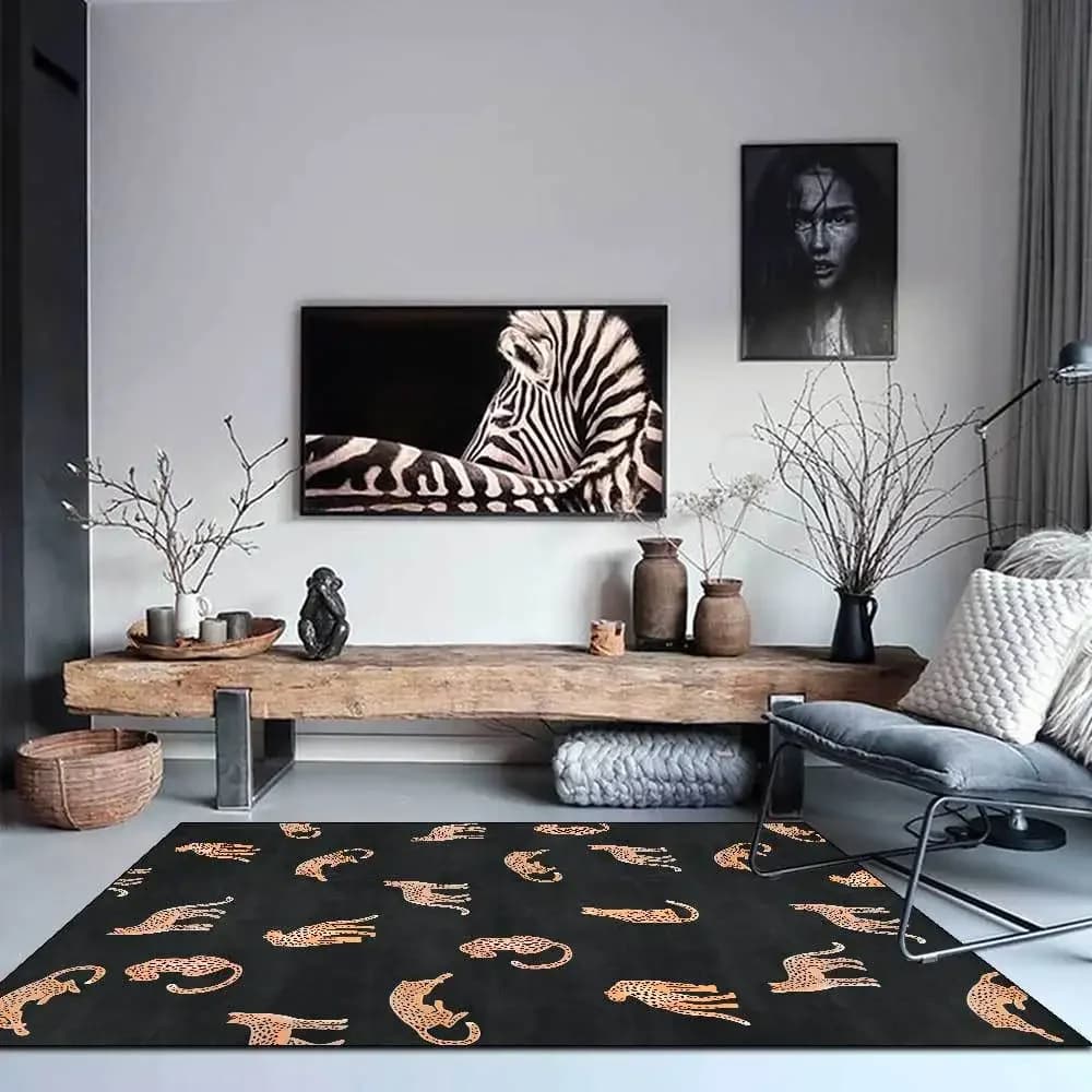 VIKAMA Tappeto stampato leopardato per soggiorno Tappeti antiscivolo per camera da letto Tappeti moderni per corridoio nordico Tappeti ad anello Decorazione